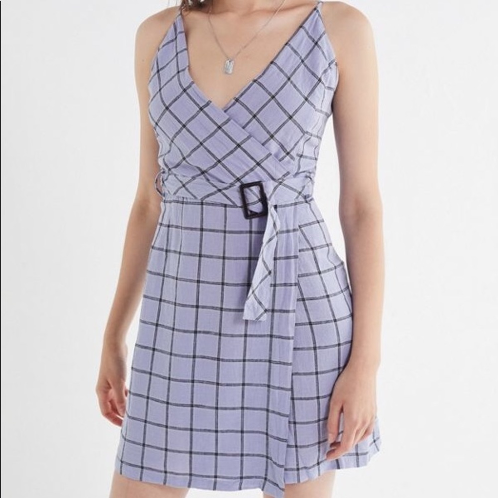 Urban Outfitters Amanda Linen Plaid Wrap Dress